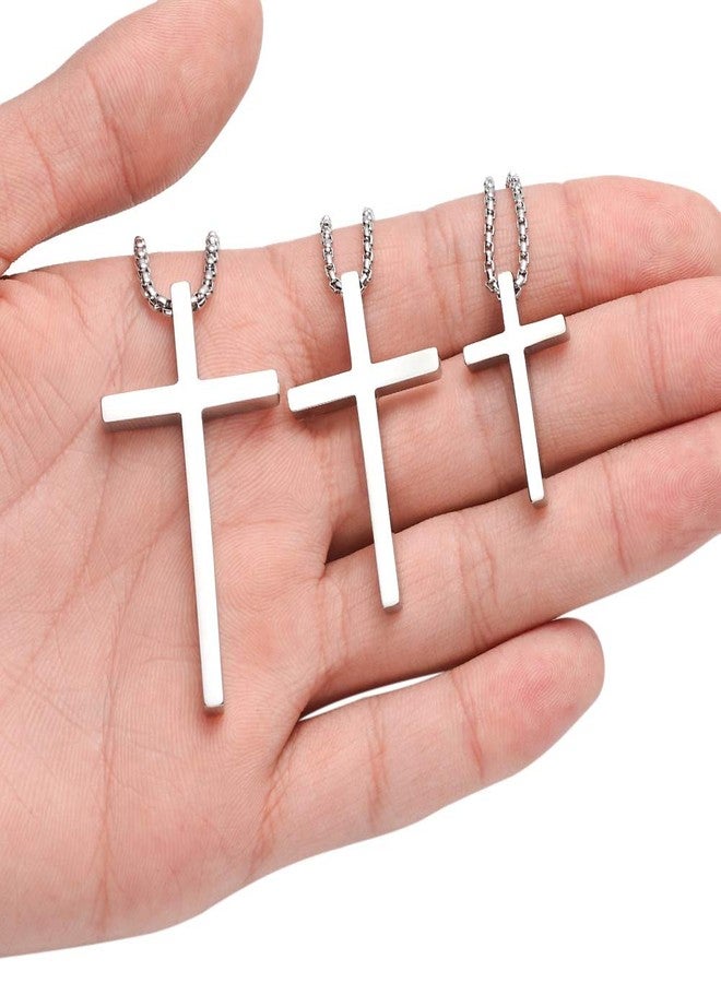 M MOOHAM Stainless Steel Cross Pendant Necklaces for Men Pendant Chain 22 Inch Silver, Fathers Day Christian Religious Baptism Gifts Jewelry for Teenage - Image 4